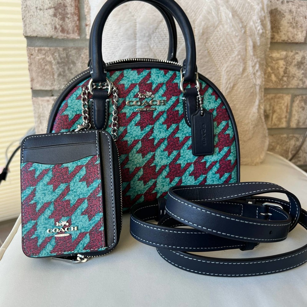 COACH Navy Sydney Satchel With Houndstooth Print NWT - Picture 5 of 5